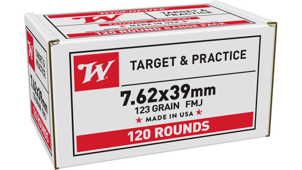 Winchester USA White Box 7.62X39mm 123 Grain Full Metal Jacket Brass Rifle Ammo, 120 Rounds, W76239120
