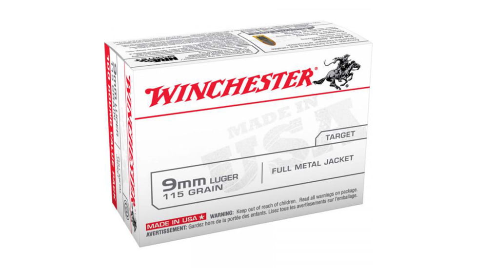 Winchester USA White Box 9mm Luger 115 Grain Full Metal Jacket Brass Pistol Ammo, 500 Rounds, USA9MMVP5
