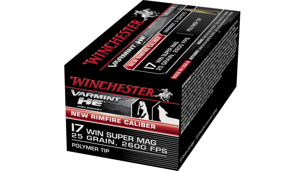 Winchester Varmint HE .17 Winchester Super Magnum 25 grain Polymer Tip Rimfire Ammo, 50 Rounds, S17W25