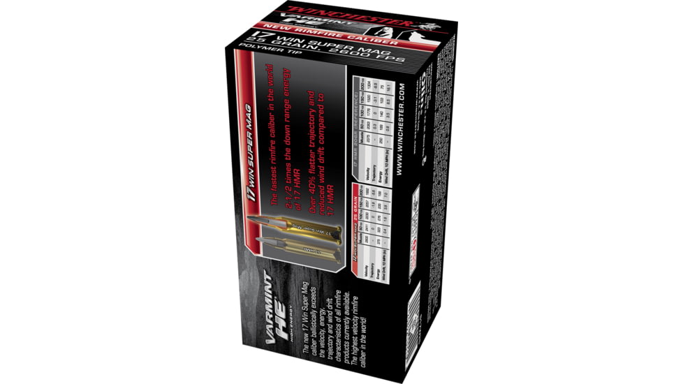 Winchester Varmint HE .17 Winchester Super Magnum 25 grain Polymer Tip Rimfire Ammo, 50 Rounds, S17W25
