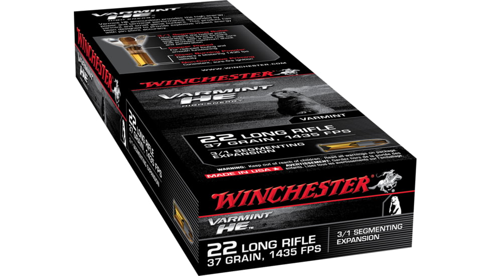 Winchester Varmint HE .22 Long Rifle 37 grain 3/1 Fragmenting Hollow Point Rimfire Ammo, 50 Rounds, S22LRFSP