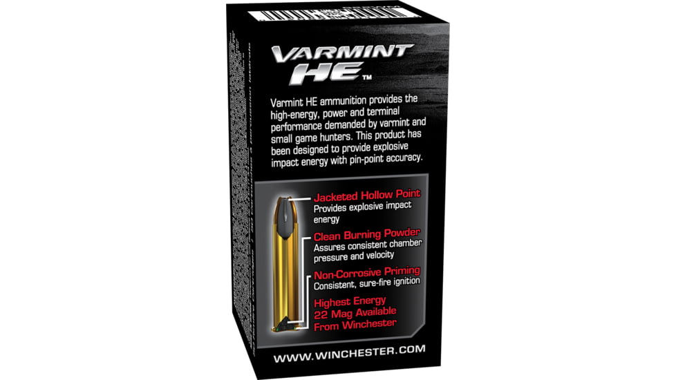 Winchester Varmint HE .22 Winchester Magnum Rimfire 34 grain Jacketed Hollow Point Rimfire Ammo, 50 Rounds, S22WM