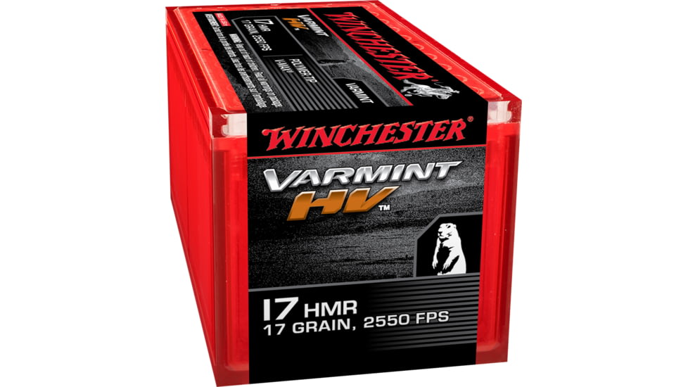 Winchester Varmint HV .17 Hornady Magnum Rimfire 17 grain Polymer Tip V-Max Rimfire Ammo, 50 Rounds, S17HMR1
