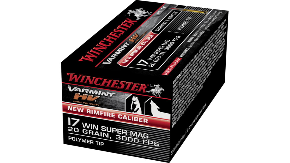 Winchester Varmint HV .17 Winchester Super Magnum 20 grain Polymer Tip Rimfire Ammo, 50 Rounds, S17W20