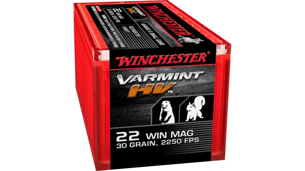 Winchester Varmint HV .22 Winchester Magnum Rimfire 30 grain Polymer Tip Rimfire Ammo, 50 Rounds, S22M2PT