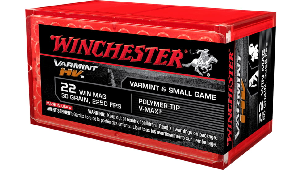Winchester Varmint HV .22 Winchester Magnum Rimfire 30 grain Polymer Tip Rimfire Ammo, 50 Rounds, S22M2PT