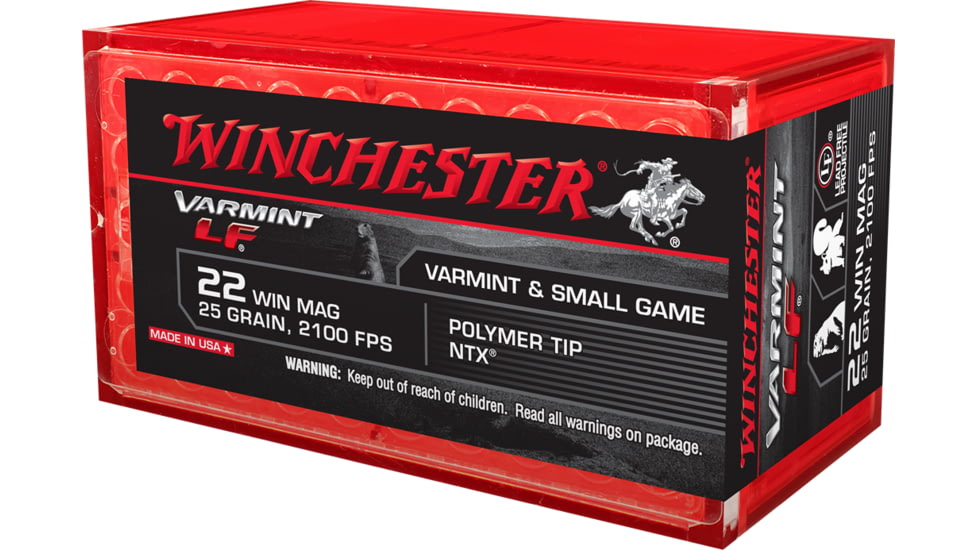 Winchester Varmint LF .22 Winchester Magnum Rimfire 25 grain NTX Polymer Tip Rimfire Ammo, 50 Rounds, X22MHLF