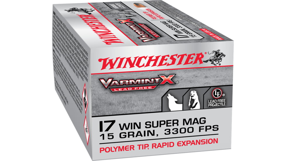Winchester Varmint X LF .17 Winchester Super Magnum 15 grain Rapid Expansion Polymer Tip Rimfire Ammo, 50 Rounds, X17W15PLF