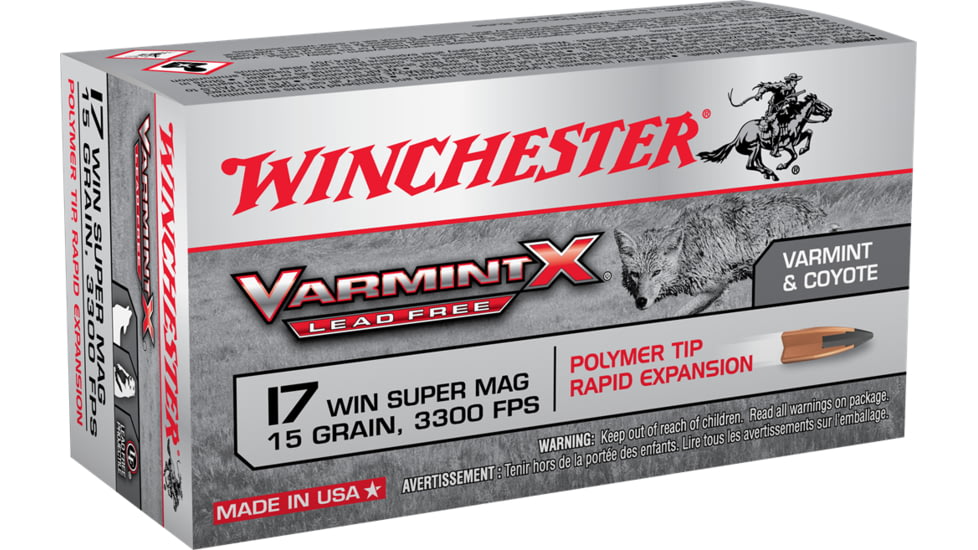 Winchester Varmint X LF .17 Winchester Super Magnum 15 grain Rapid Expansion Polymer Tip Rimfire Ammo, 50 Rounds, X17W15PLF