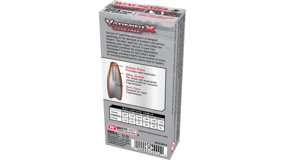 Winchester Varmint X RIFLE .223 Remington 38 grain Zink Core Hollow Point Centerfire Rifle Ammo, 20 Rounds, X223PLF