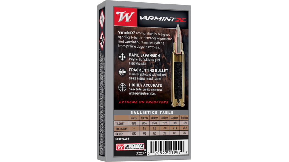 Winchester Varmint X RIFLE .223 Remington 55 grain Rapid Expansion Polymer Tip Centerfire Rifle Ammo, 20 Rounds, X223P