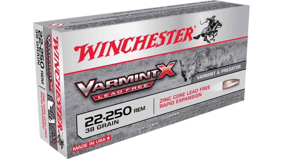 Winchester Varmint X RIFLE LEAD FREE .22-250 Remington 38 grain Zink Core Hollow Point Centerfire Rifle Ammo, 20 Rounds, X22250PLF