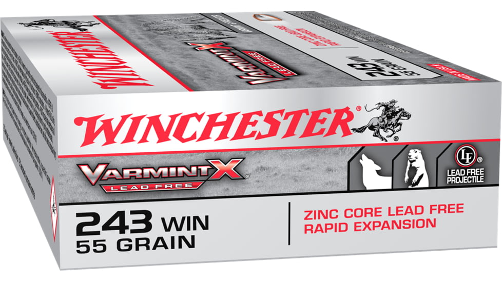 Winchester Varmint X RIFLE LEAD FREE .243 Winchester 55 grain Zink Core Hollow Point Centerfire Rifle Ammo, 20 Rounds, X243PLF