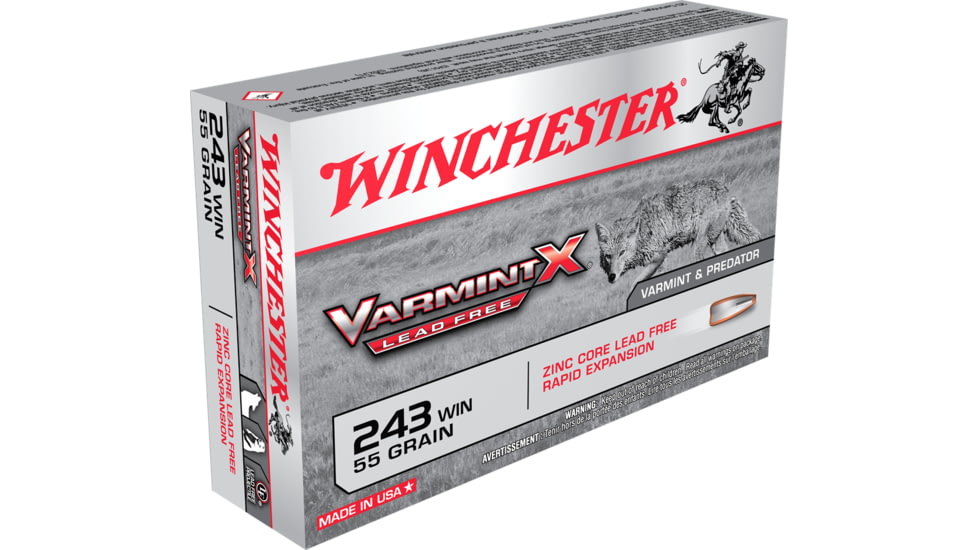 Winchester Varmint X RIFLE LEAD FREE .243 Winchester 55 grain Zink Core Hollow Point Centerfire Rifle Ammo, 20 Rounds, X243PLF