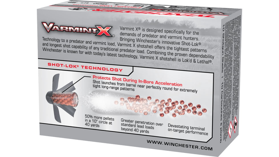 Winchester Varmint X Shotshell 12 Gauge 1 1/2 oz 3in Centerfire Shotgun Ammo, 10 Rounds, X123VBB