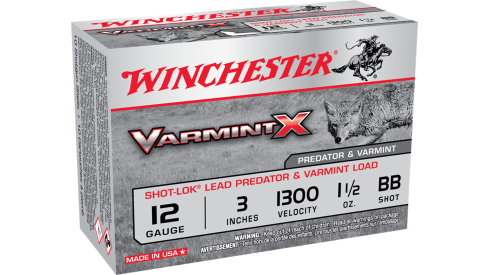 Winchester Varmint X Shotshell 12 Gauge 1 1/2 oz 3in Centerfire Shotgun Ammo, 10 Rounds, X123VBB