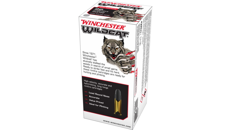 Winchester Wildcat .22 Long Rifle 40 Grain Copper Plated Rimfire Ammo, 500 Rounds, WW22LRB