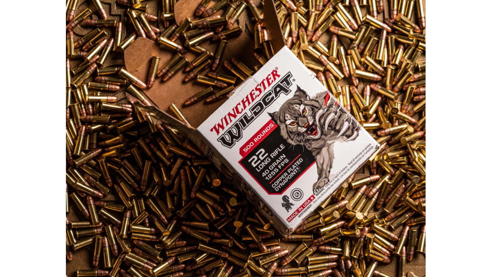 Winchester Wildcat .22 Long Rifle 40 Grain Copper Plated Rimfire Ammo, 500 Rounds, WW22LRB