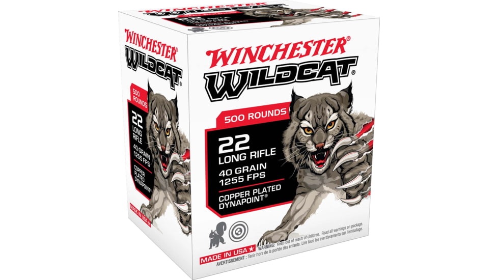 Winchester Wildcat .22 Long Rifle 40 Grain Copper Plated Rimfire Ammo, 500 Rounds, WW22LRB