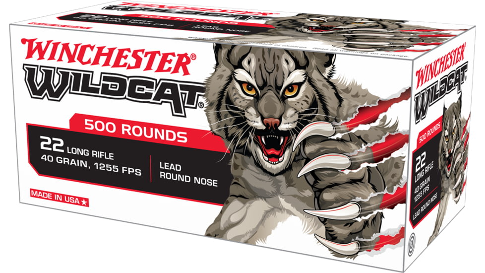 Winchester Wildcat .22 Long Rifle 40 Grain Lead Round Nose Brass Cased Rimfire Ammo, 50 Rounds, WINCUSA22LR-50