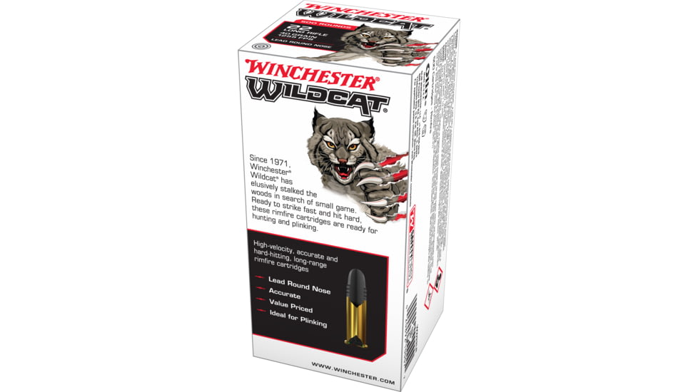 Winchester Wildcat .22 Long Rifle, 40 Grain, Lead Round Nose, Brass Cased, Rimfire Ammo, 500 Rounds, WW22LR