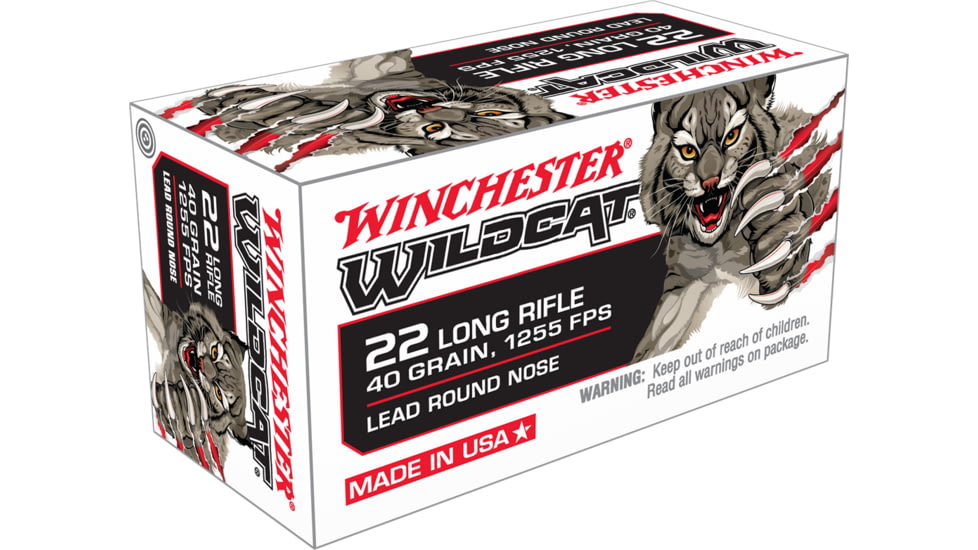 Winchester Wildcat .22 Long Rifle, 40 Grain, Lead Round Nose, Brass Cased, Rimfire Ammo, 500 Rounds, WW22LR