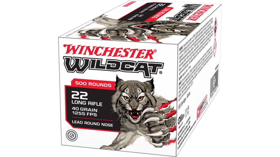 Winchester Wildcat .22 Long Rifle, 40 Grain, Lead Round Nose, Brass Cased, Rimfire Ammo, 500 Rounds, WW22LR