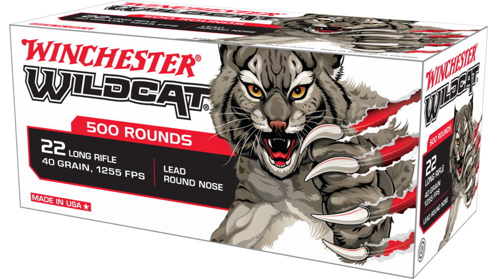 Winchester Wildcat .22 Long Rifle, 40 Grain, Lead Round Nose, Brass Cased, Rimfire Ammo, 500 Rounds, WW22LR