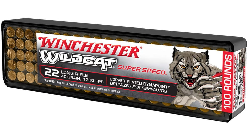 Winchester Wildcat Super Speed 22 LR 40 Grain Hollow Point Brass Cased Rimfire Ammo, 100 Rounds, WW22LRSSD
