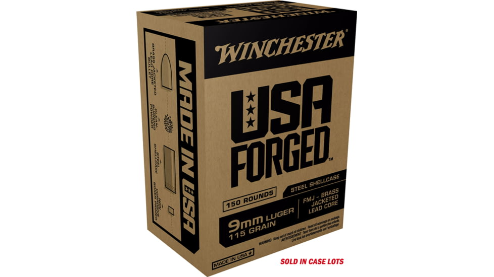 Winchester USA Forged 9 mm Luger 115 Grain Full Metal Jacket Steel Cased Centerfire Pistol Ammo, 750 Rounds, WIN9SY