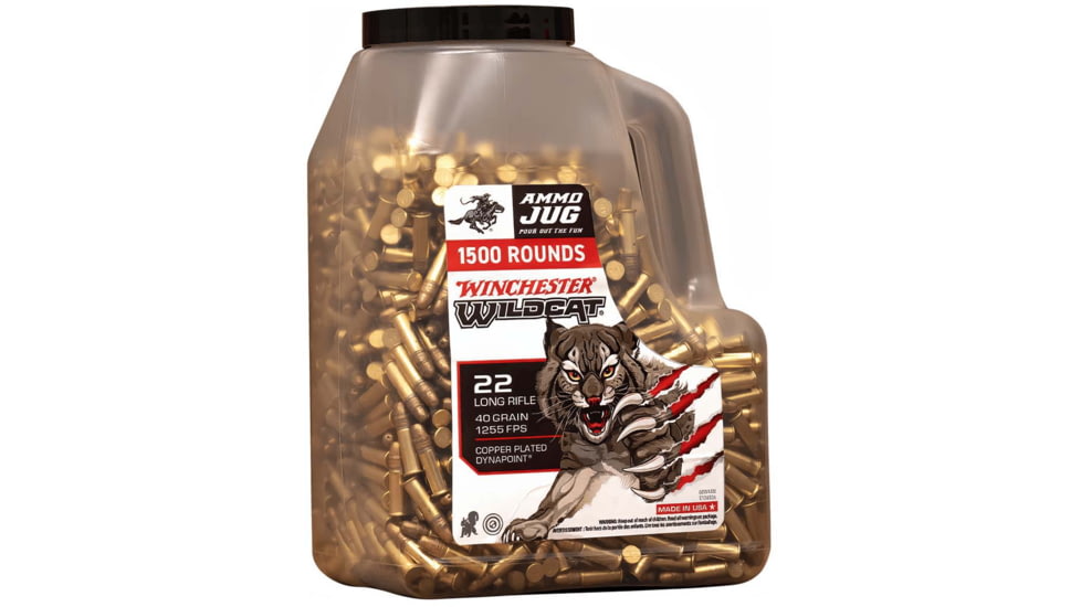 Winchester Wildcat .22 Long Rifle 40 Grain Copper Plated Round Nose Rimfire Ammo, 1500 Rounds, WW22LRJUG