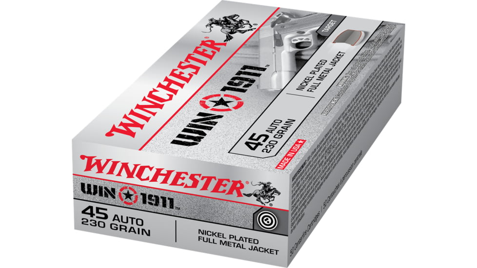 Winchester WIN1911 .45 ACP 230 grain Full Metal Jacket Centerfire Pistol Ammo, 50 Rounds, X45T