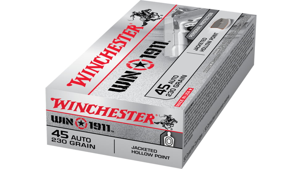 Winchester WIN1911 .45 ACP 230 grain Jacketed Hollow Point Centerfire Pistol Ammo, 50 Rounds, X45P