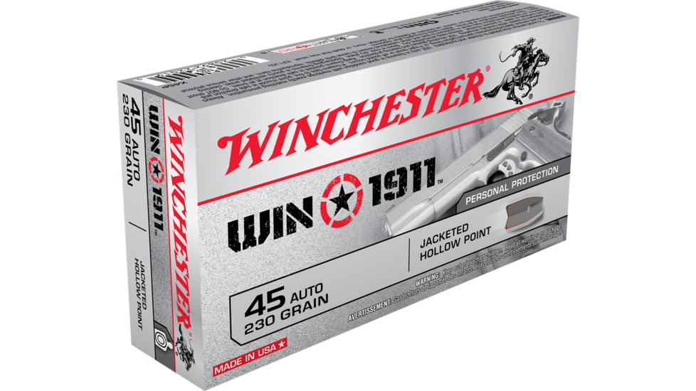 Winchester WIN1911 .45 ACP 230 grain Jacketed Hollow Point Centerfire Pistol Ammo, 50 Rounds, X45P