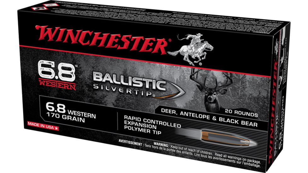 Winchester Ballistic Silvertip 6.8 Western 170 Grain Rapid Controlled Expansion Polymer Tip Brass Cased Centerfire Rifle Ammo, 20 Rounds, WINCSBST68W