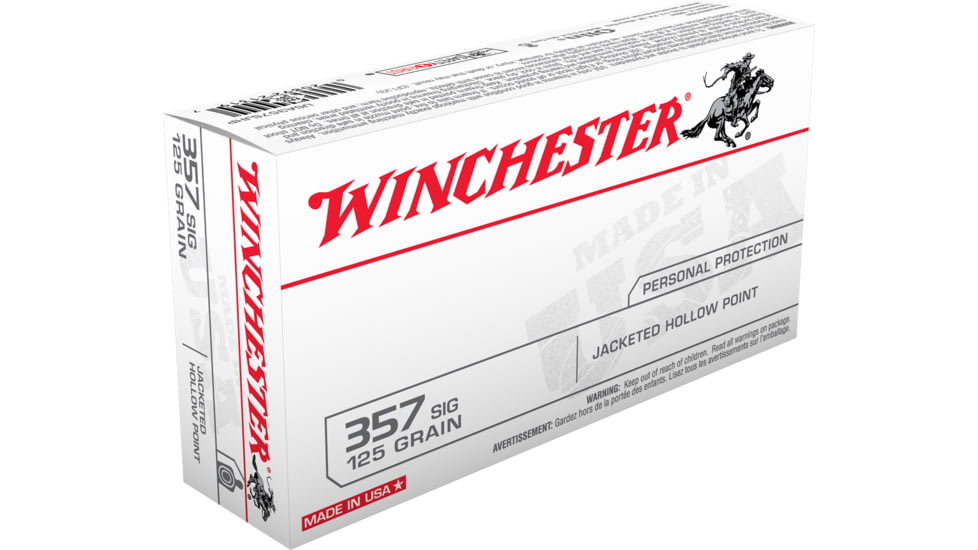 Winchester .357 SIG 125 grain Jacketed Hollow Point Centerfire Pistol Ammo, 50 Rounds, USA357SJHP