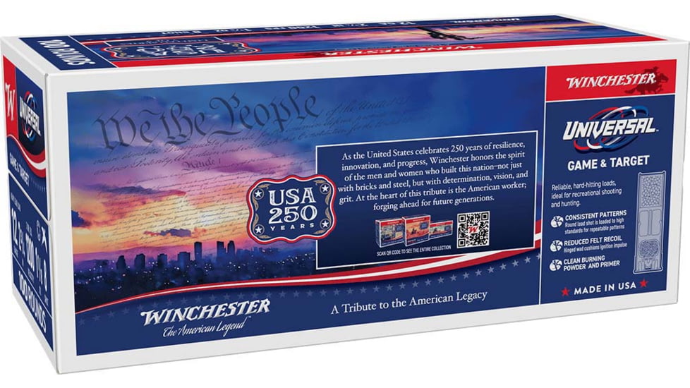 Winchester Universal 250th Anniversary Edition 12 Gauge 1 1/8oz 2 3/4in Shotgun Ammo, #8, 200 Rounds, U128AV