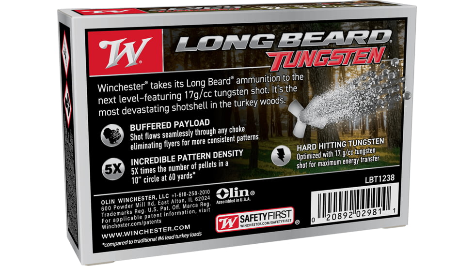 Winchester Long Beard 12 Gauge 2 1/4 oz 3in Shotgun Ammo, #8, 5 Rounds, LBT1238