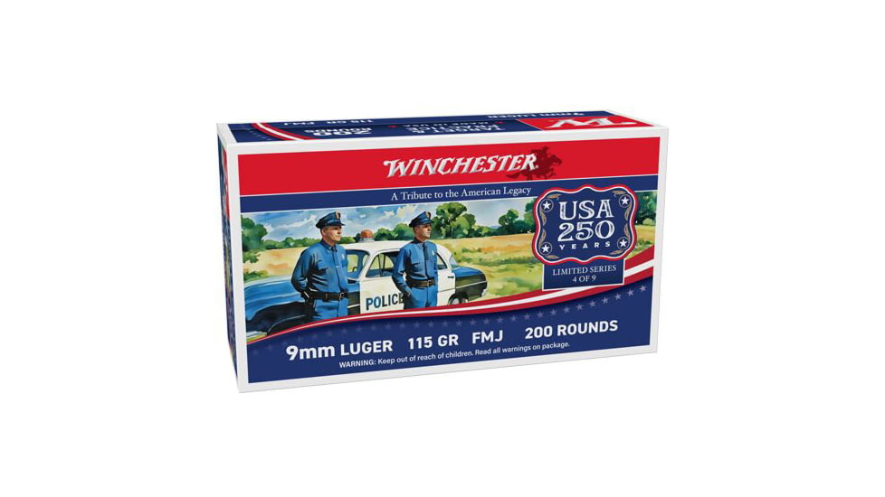 Winchester USA 250th Anniversary Edition 9mm Luger 115 Grain Full Metal Jacket Pistol Ammo, 200 Rounds, USA9AV