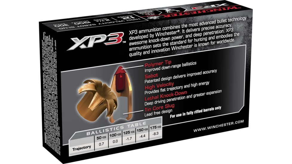 Winchester XP3 12 Gauge 300 grain 2.75in Centerfire Shotgun Slug Ammo, 5 Rounds, SXP12
