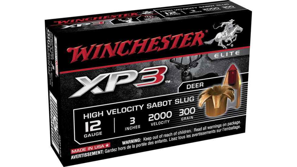 Winchester XP3 12 Gauge 300 grain 3in Centerfire Shotgun Slug Ammo, 5 Rounds, SXP123