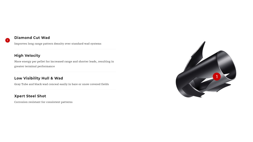 Winchester Xpert Snow Goose Shotgun Shot, 12 Gauge, 3.5in Shot Length, 1 3/8oz Shot Weight, 1 &amp; 2 Shot Size, 25 Rounds, WXS12L12