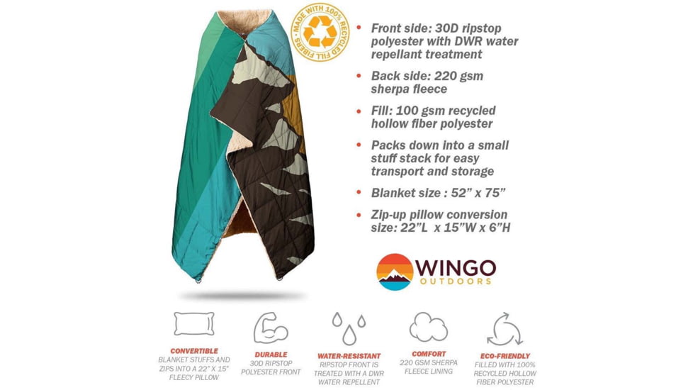 Wingo Outdoors Convertible Blanket, Grand Teton, W-BLK-107-OS