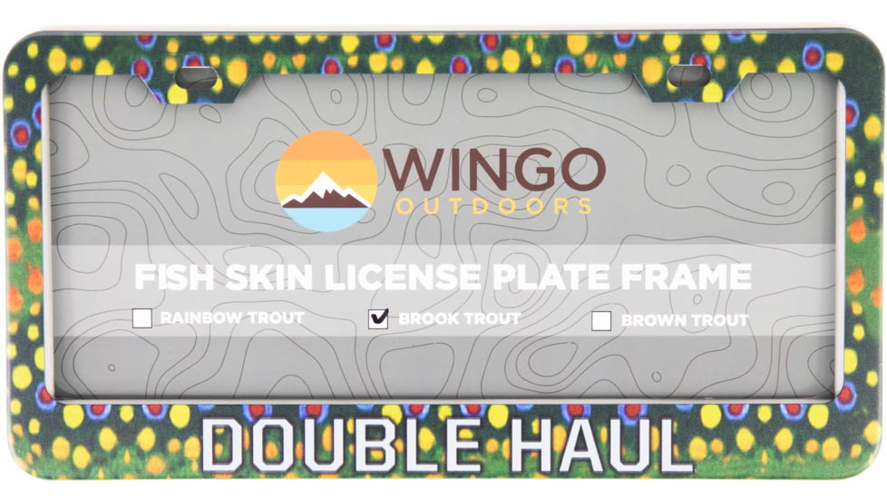 Wingo Outdoors License Plate Frame, Brook Trout, Double Haul, 12 x 7 inches, W-LIC-103-DH