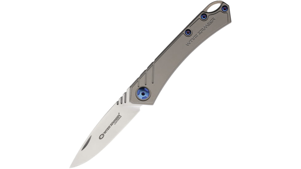 WithArmour Elise Folder Folding Knife, 2.5 satin finish D2 tool steel blade, Stonewash finish titanium handle, WA-096GT