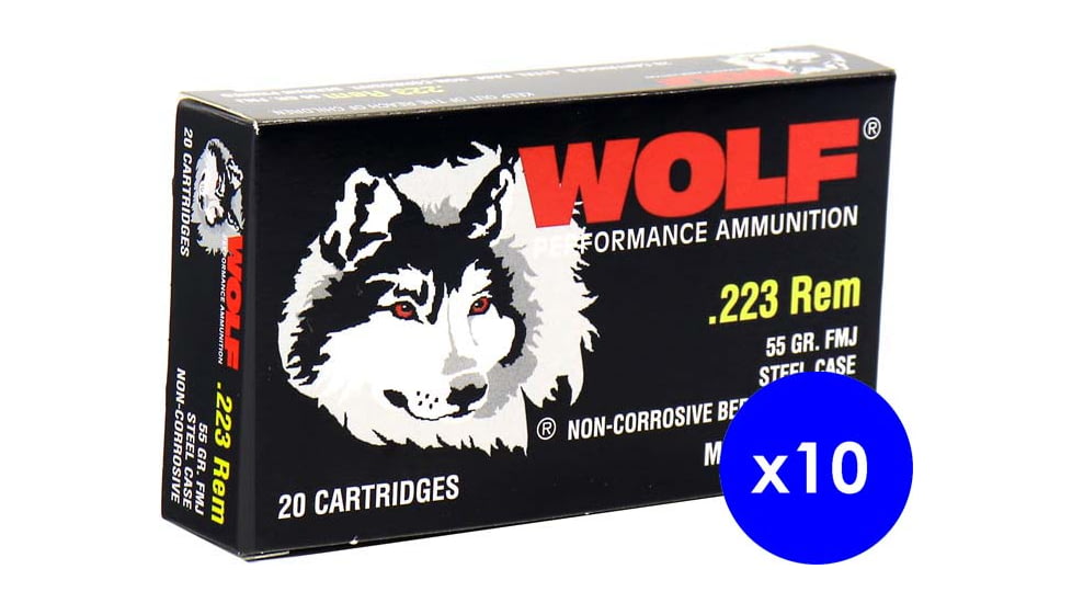 Wolf Ammo, .223 Remington, 55 grain, Full Metal Jacket, Bimetal, Centerfire Rifle Ammo, 200 Rounds, 22355WFMJ