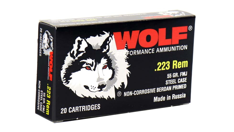 Wolf Ammo .223 Remington 55 grain Full Metal Jacket Bimetal Centerfire Rifle Ammo,20 Rounds, 22355WFMJ