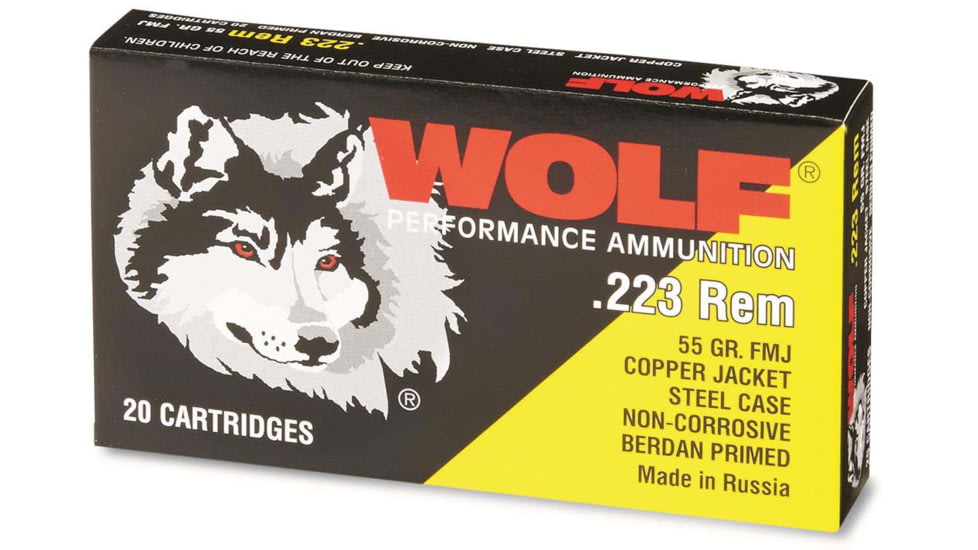 Wolf Ammo .223 Remington 55 Grain Full Metal Jacket Steel Rifle Ammo , 20 Rounds, Copper, 22355WCFMJ