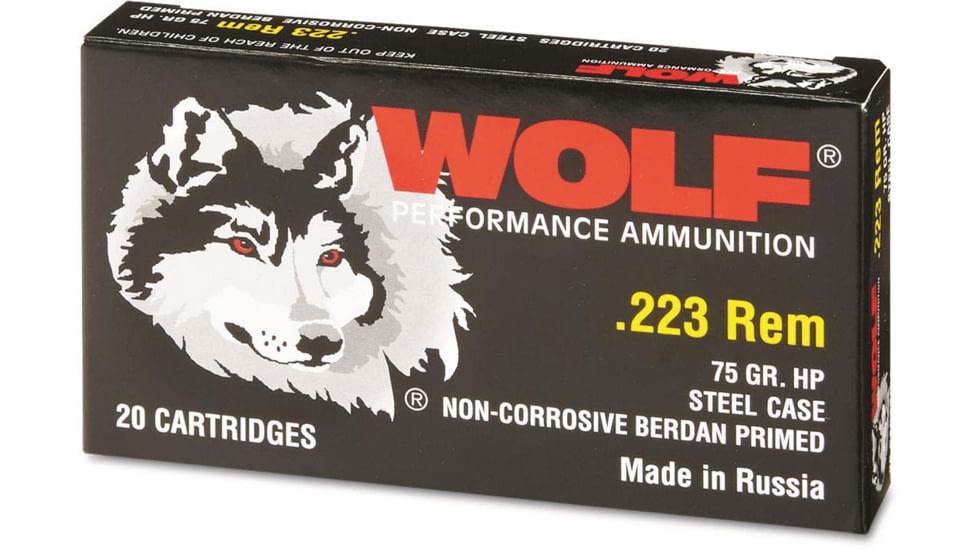 Wolf Ammo .223 Remington 75 Grain Hollow Point Steel Rifle Ammo , 20 Rounds, 22375WHP
