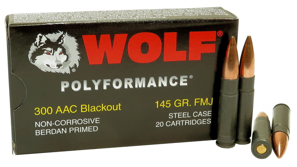 Wolf Ammo .300 Blackout 145 grain Full Metal Jacket Rifle Ammo,20 Rounds, 300AACFMJ